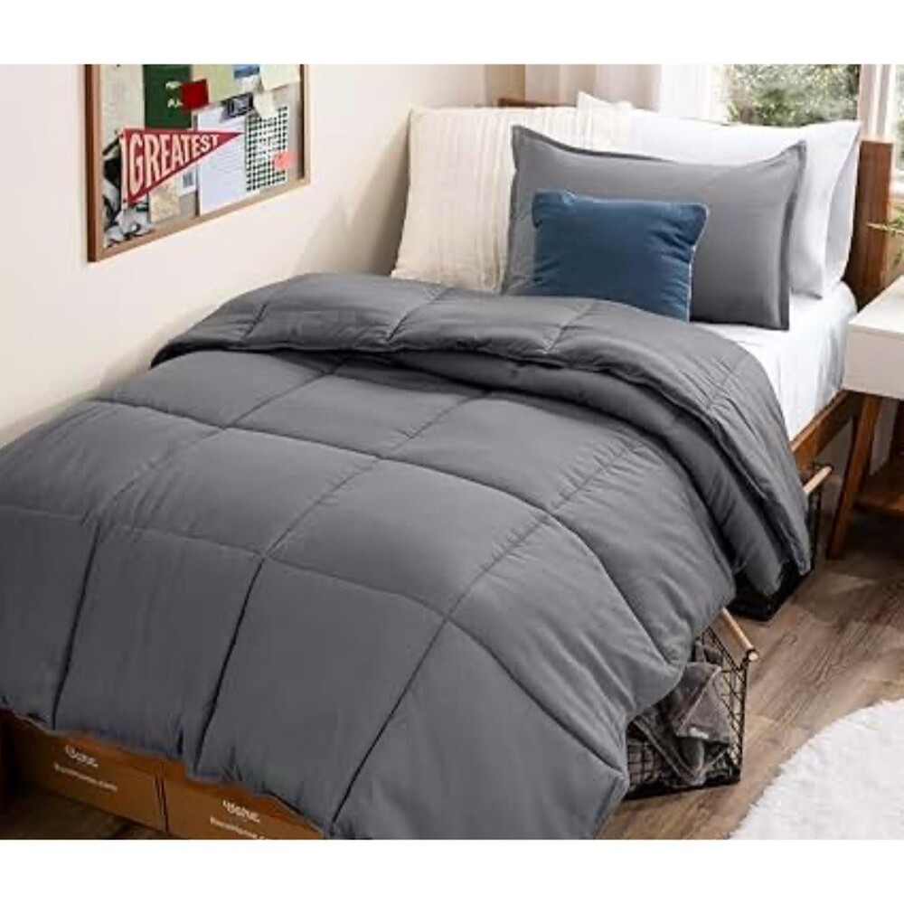 Open box Bare Home Comforter Set Twin Gray Solid Down Alternative w/ Pillow Sham